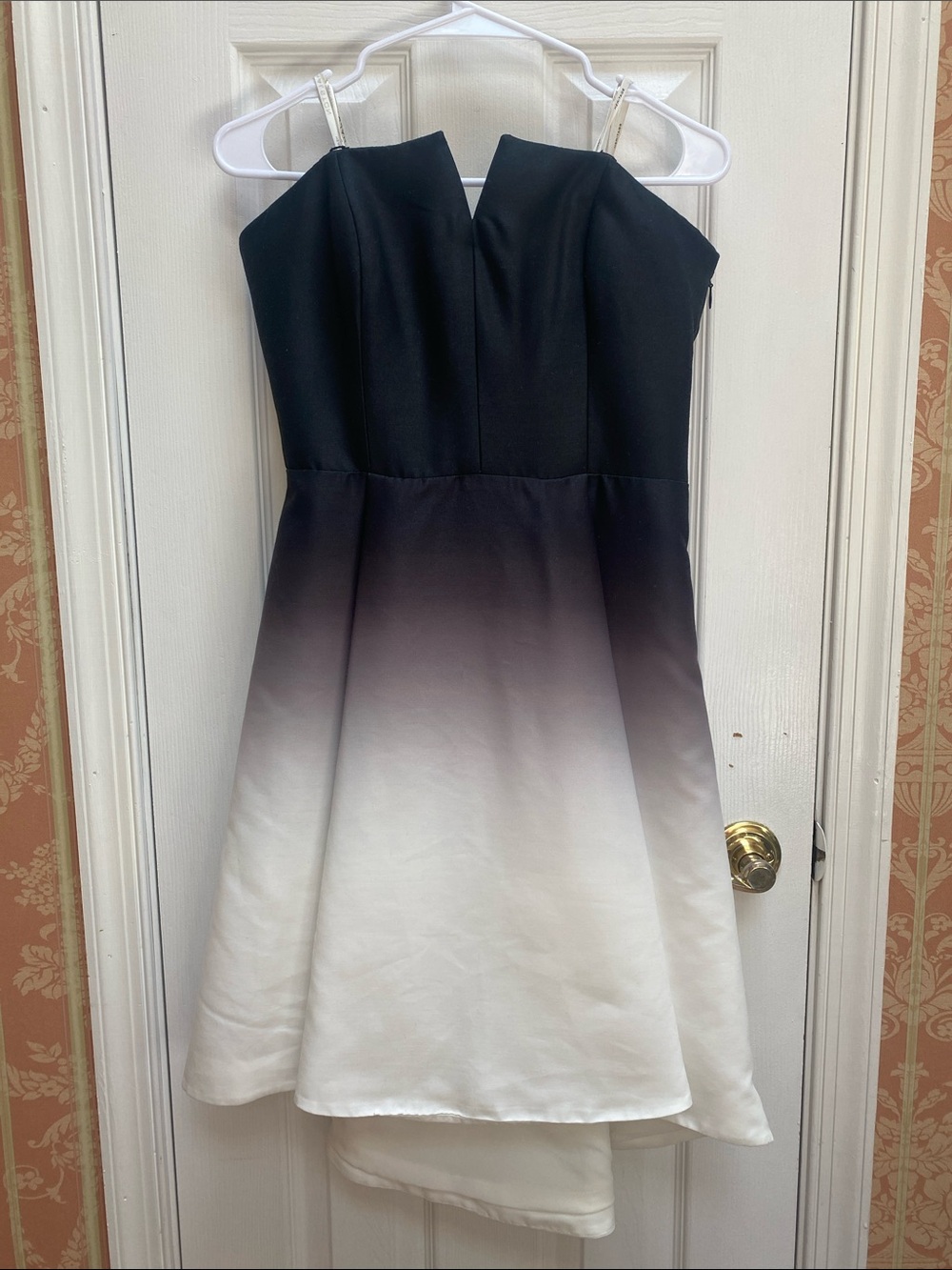 Halston Black to White Ombre Strapless Party Dress
